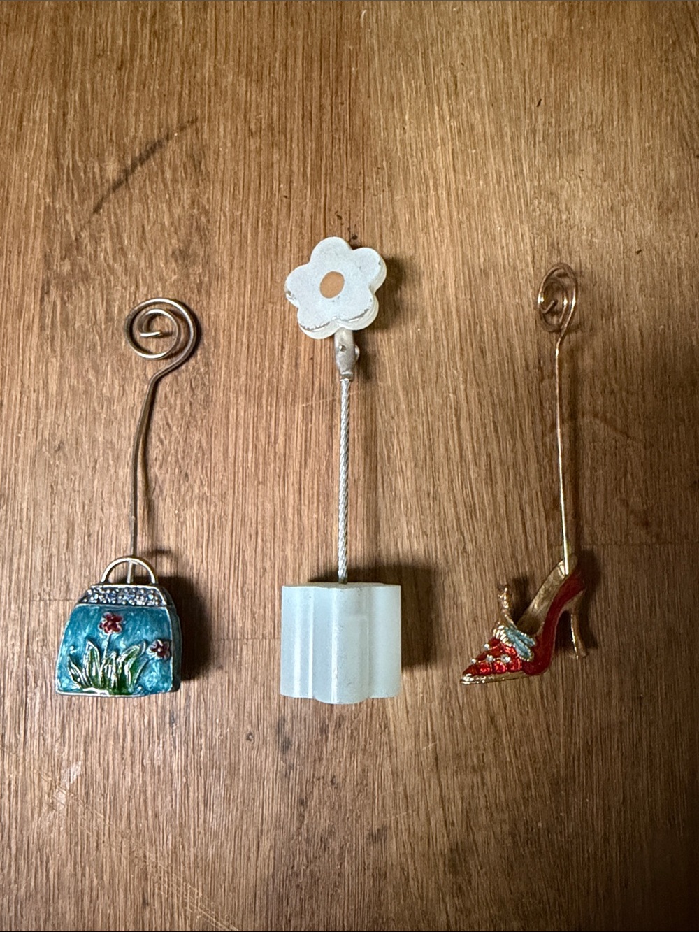 Decorative Red High Heel blue purse and flower Photo Holders